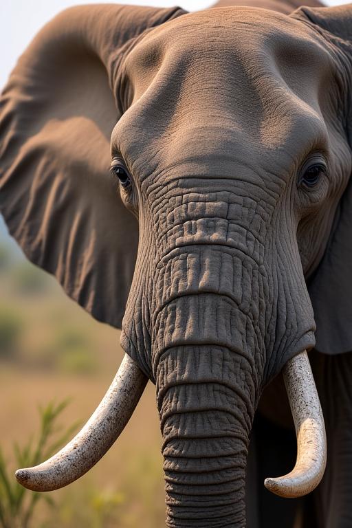A close-up portrait of an African elephant in the Serengeti.